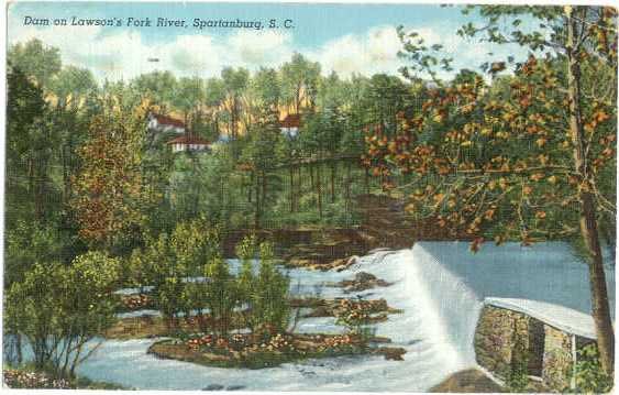 Dam on Lawson's Fork River, Spartanburg, South Carolina, SC, Linen