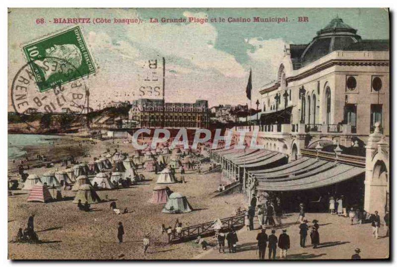 Old Postcard Biarritz La Grande Plage and the Casino Municipal