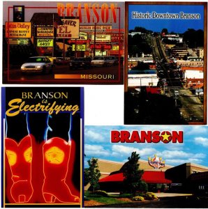 (4 cards) Branson MO, Missouri - Electrifying City Lights - Downtown