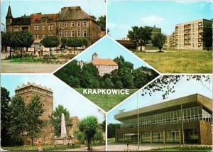 VINTAGE CONTINENTAL SIZE POSTCARD MULTIPLE VIEWS OF KRAPKOWICE POLAND