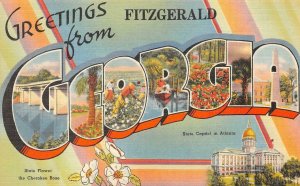 GREETINGS FROM FITZGERALD GEORGIA LARGE LETTER POSTCARD (1940s)