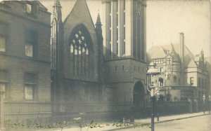 United States New York City Holy Trinity Chapel real photo postcard street lamp