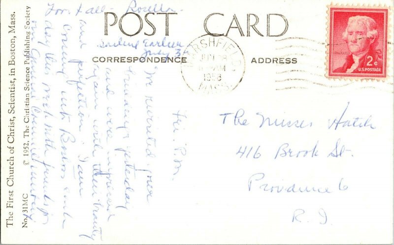 RPPC First Church Christ Scientist Boston MA c1952 Vintage Postcard I45