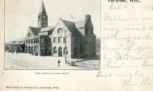 Postcard Antique View of The Union RR Depot in Cheyenne, WY.   P4