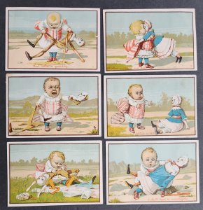 6 ANTIQUE VICTORIAN TRADE CARDS - BABY w/ DOLLS
