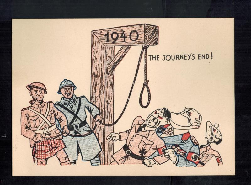 Mint WW2 England Patriotic Postcard End of Journey Hitler at Gallows