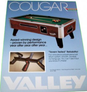 Valley Cougar Z-D5  Billiard Table FLYER Original Pool Game Artwork 8.5 x 11