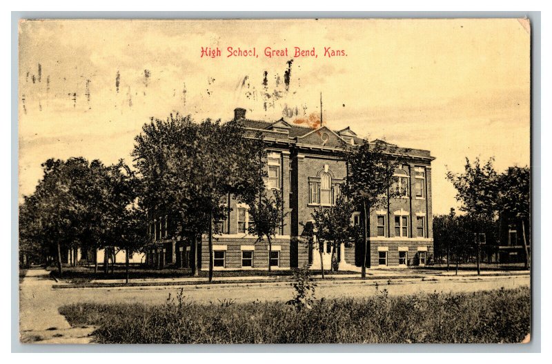 1910 High School Great Bend Kans. Kansas Vintage Standard View Postcard 