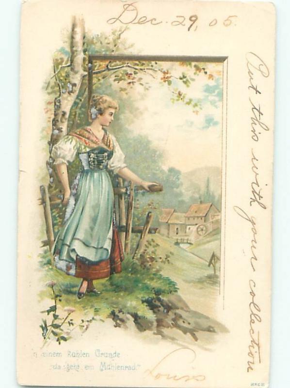 foreign 1905 PRETTY GERMAN GIRL WALKING IN THE FOREST AB8057