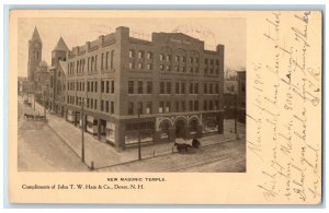 1908 New Masonic Temple Pre-Fire Exterior Dover NH Ham The Hatter Ad Postcard