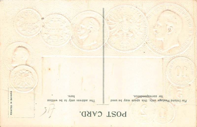 Germany Table Flag Coins embossed coinage postcard C314