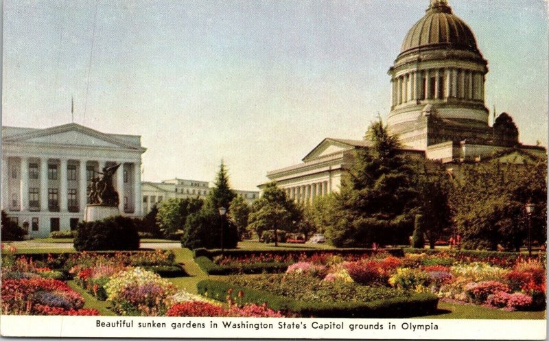 Beautiful Sunken Gardens Washington State Capitol Grounds Olympia Postcard VTG 