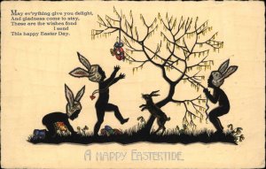 Easter Fantasy Silhouette Children in Bunny Ears Art Deco c1910 Postcard