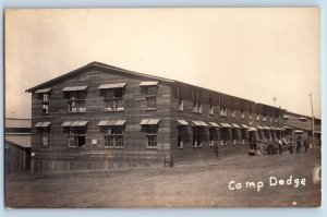 Camp Dodge Iowa IA Postcard RPPC Photo Barracks WWI c1910's Unposed Antique