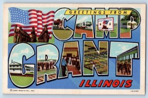 Illinois Postcard Greetings Camp Grant Large Letters Banner 1940 Antique Vintage