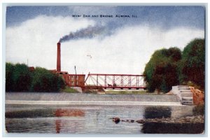 c1910 West Dam Bridge Factory Exterior Building Aurora Illinois Vintage Postcard