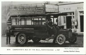 Kent Postcard - Carpenter's Bus at The Bull - Farningham c1907 - Ref BE889