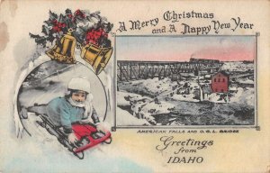 Idaho Christmas Greetings American Falls OSL Bridge Vintage Postcard AA54403 