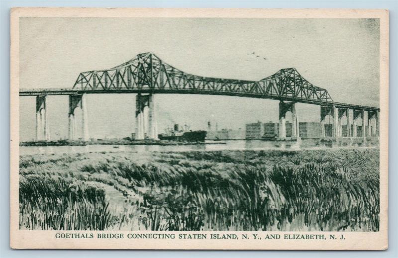 Postcard NJ Elizabeth Goethals Bridge Connecting Staten Island NY Linen H25