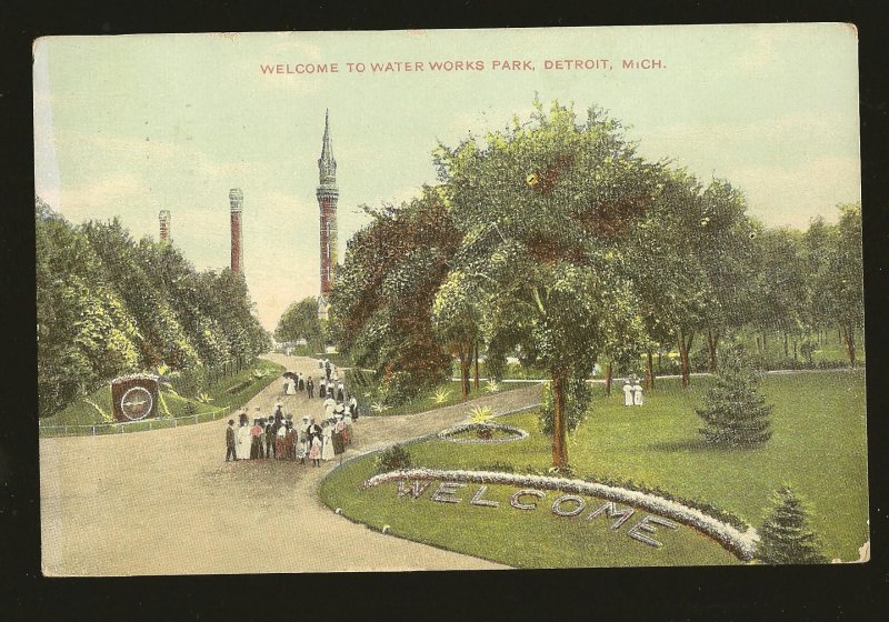 USA Postmarked 1909 Detroit Mich Welcome to Water Works Park Detroit Postcard