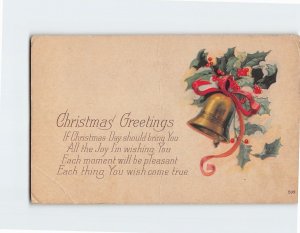 Postcard Christmas Greeting Card with Poem and Bell Hollies Art Print