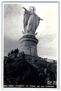 c1950's The Virgin of San Cristobal Santiago Chile RPPC Photo Postcard