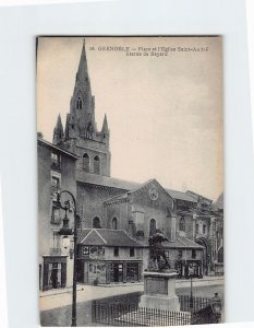 Postcard Place et l'Eglise Saint-André Statue de Bayard, Grenoble, France