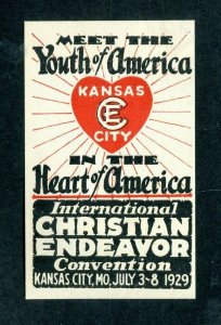 x625 - USA 1929 Kansas City Youth of America Christian Endeavor Convention Label