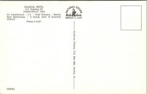Vtg 1950s Colonial Motel Buchanan County Independence Iowa IA Roadside Postcard
