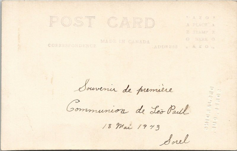 Quebec Canada Boy Leo Paul Communion RPPC Postcard V15