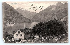 MEROK, Norway ~ View of VILLAGE & FJORD, SHIP  c1910s  Postcard