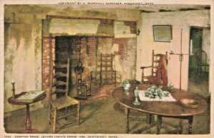 Nantucket MA~Jethro Coffin House Keeping Room~1943 H Marshall Postcard
