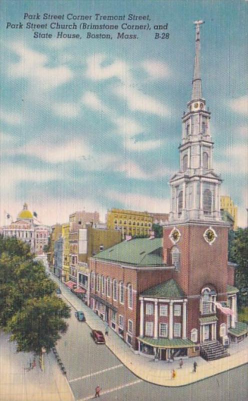 Massachusetts Boston Park Street Corner Tremont Street Park Street Church and...
