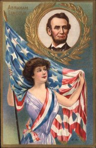 Abraham Lincoln Woman Wrapped in American Flag Martyr Tragedy c1910 Postcard