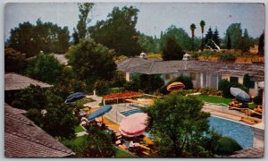 Arcadia California 1950s Postcard Eaton's Santa Anita Hotel Pool ROUTE 66