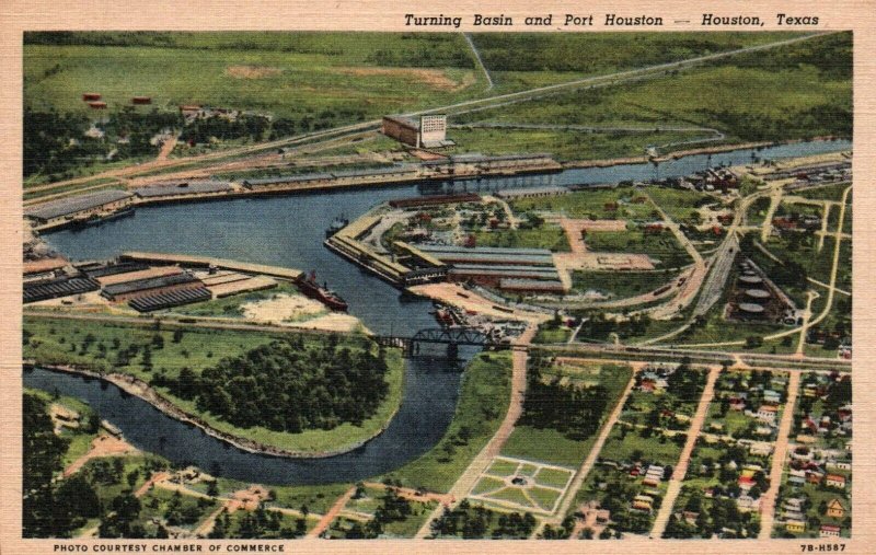 c. 1910s Vintage Postcard Turning Basin Houston Ship Canal - Gulf of Mexico