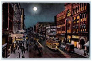 c1950's First Avenue Night Scene Building Street Seattle Washington WA Postcard