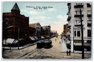 Green Bay Wisconsin WI Postcard Washington Street Looking North c1910s Antique