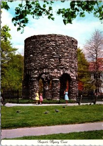 CONTINENTAL SIZE POSTCARD THE MYSTERY TOWER AND TOURO PARK NEWPORT RHODE ISLAND