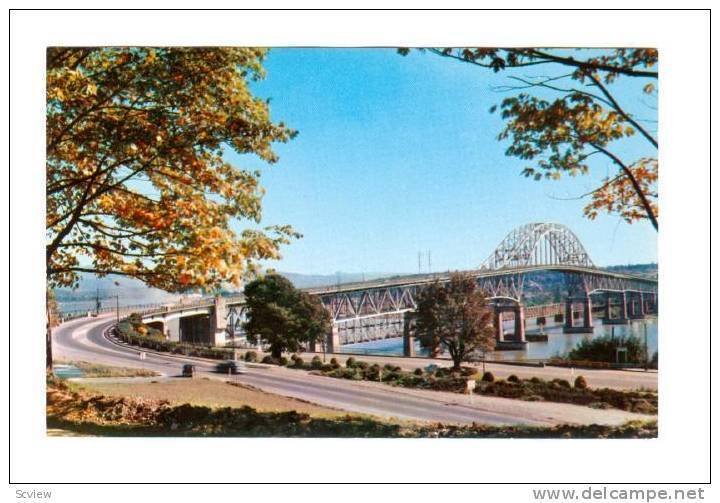 Pattullo Bridge spans the Fraser River, New Westminster, British Columbia, Ca...