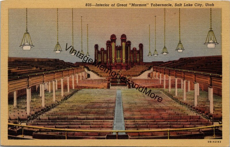 Interior of Great Mormon Tabernacle Salt Lake City UT Postcard PC336