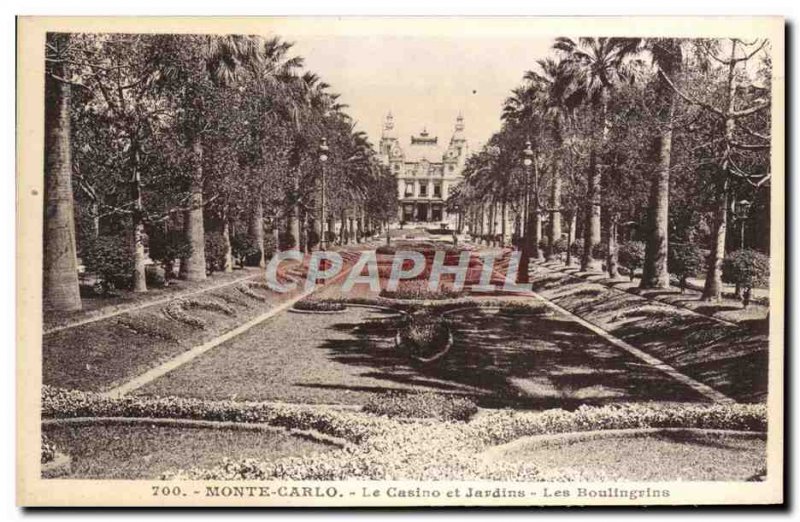 Old Postcard Monte Carlo Casino and Gardens Boulingrins