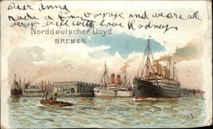 Norddeutscher Lloyd Bremen Steamer Steamship 1908 Good Ship Cancel PC