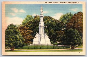 Gettysburg PA~Civil War Soldiers National Monument~Vintage Linen Postcard