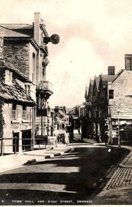 c1920 TOWN HALL AND HIGH STREET SWANAGE UK PHOTO RPPC POSTCARD P1668