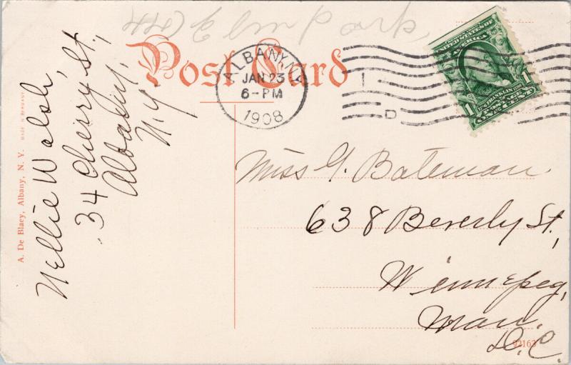 Executive Mansion Albany NY New York c1908 Nellie Walsh A. Blaey Postcard E39