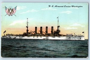 US Navy Ship Postcard US Armored Cruiser Washington c1910's Posted Antique