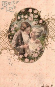 Vintage Postcard 1906 True Love Portrait of Sweet Couple Lovers Romance Artwork