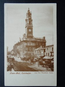 Essex Colchester TOWN HALL showing ROW of HANSOM CABS c1905 Postcard by Wyndham