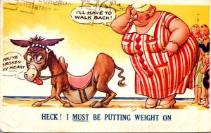 Humour Fat Woman With Broken Horse Heck I Must Be Putting On Weight 1938